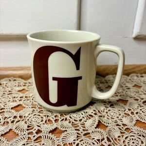 Vintage 70s Retro G Letter Mug Off White Brown Japan
